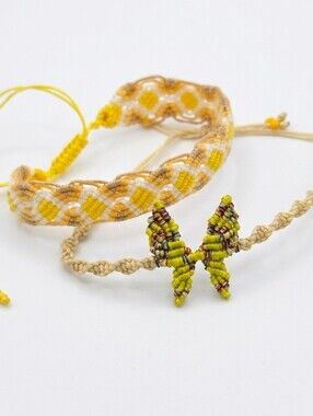 Handmade Yellow Beaded Friendship Bracelets - Set of 2